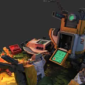 Detailed Pixel Style Mechanical Device With Green Screen Red Toolbox And Number 27