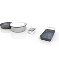 Practical Household Items Including Enamel Bowl Black Plate Square Container And Tray With Handle