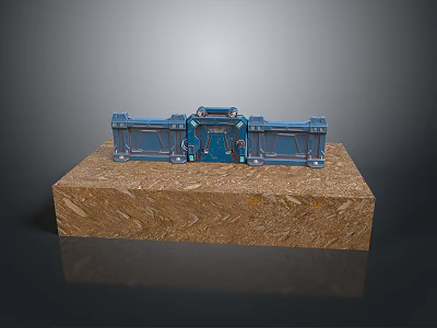 Blue Metal Gate Featuring Intricate Decorative Details On Wooden Display Base 3d model