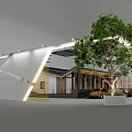 Modern Exhibition Booth Design With Tree Lighting And Contemporary Architectural Elements
