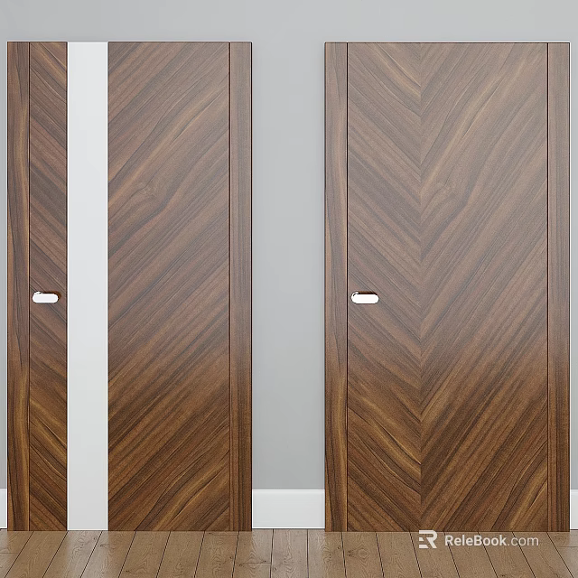 Herringbone Pattern Wooden Doors With Natural Wood Grain And Metal Handles 3d model 