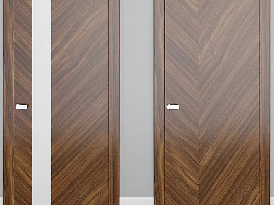 Herringbone Pattern Wooden Doors With Natural Wood Grain And Metal Handles 3d model