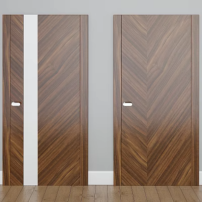Herringbone Pattern Wooden Doors With Natural Wood Grain And Metal Handles 3d model
