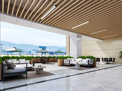 Modern Roof Garden Design With Outdoor Seating Green Plants And Scenic View 3d model