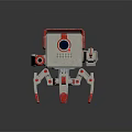 Red And White Mechanical Robot Creature With Square Body Legs And Cannons 3d model