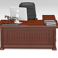 Wooden Office Desk With Apple iMac Horse Figurine Stack of Books and Black Leather Chair
