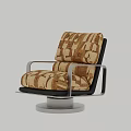 Modern Geometric Pattern Upholstered Leisure Chair With Metal Armrests And Swivel Base