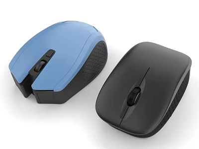 Blue And Black Wireless Computer Mice With Ergonomic Design For Office Use 3d model