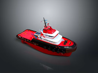 Detailed Red Tugboat Scale Model With White Superstructure And Deck Equipment 3d model