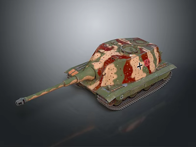 Realistic Style Tank World War II German Tank Camouflage Painting Turret Crawler Cross Mark Long Gun Tube Armored Vehicle War Vehicle Heavy Artillery 3d model