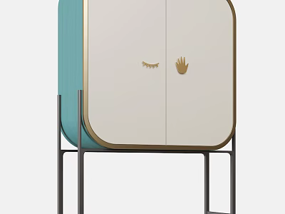 Modern Entryway Console Side Cabinet With Teal White Panel And Black Metal Frame 3d model