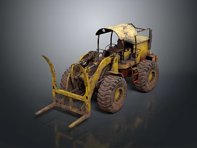 Old Yellow Construction Loader With Large Worn Tires And Front Bucket 3d model