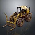 Old Yellow Construction Loader With Large Worn Tires And Front Bucket 3d model