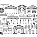 Ornate Classical Architectural Components Featuring Columns Arches Railings And Decorative Moldings
