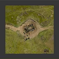 Ancient Ruins Landscape With Square Structure Green Moss On Sandy Ground And Remaining Walls