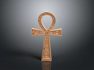 Ancient Egyptian Style Golden Ankh Symbol Metal Decorative Household Item With Intricate Carvings 3d model