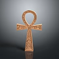 Ancient Egyptian Style Golden Ankh Symbol Metal Decorative Household Item With Intricate Carvings
