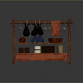 Multi tiered Wooden Storage Shelf With Hanging Hooks Red Towel Containers And Decorations