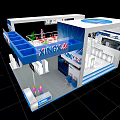 Modern XINGX Exhibition Booth With Blue Canopy Interior Display And Stairs Design