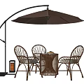 Outdoor Rattan Table And Chairs Set With Brown Cantilever Umbrella And Lantern