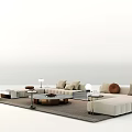 Modern Sofa Coffee Table Combination With Round Table Pillows and Area Rug 3d model
