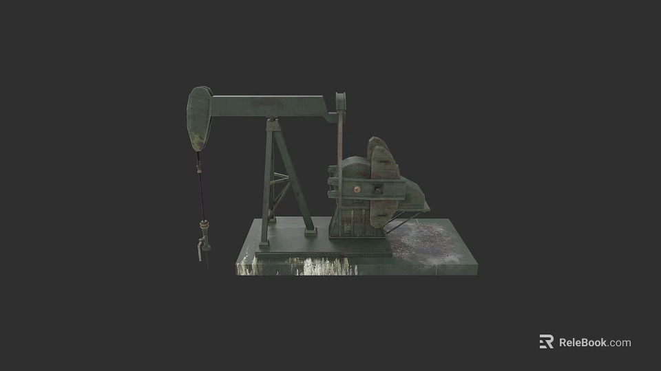 Green Industrial Oil Pump Jack Equipment With Worn Base And Mechanical Structure 3d model 