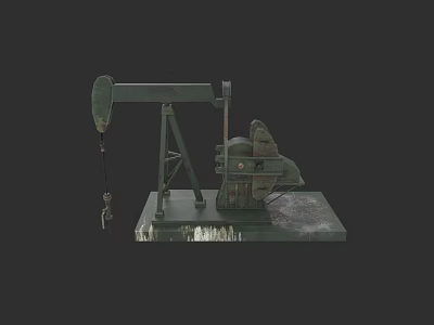 Green Industrial Oil Pump Jack Equipment With Worn Base And Mechanical Structure 3d model