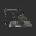 Green Industrial Oil Pump Jack Equipment With Worn Base And Mechanical Structure