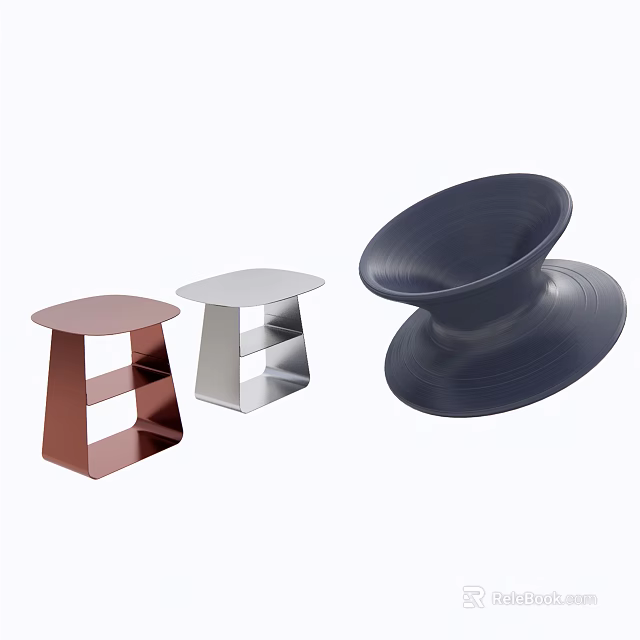 Modern Design Stools in Red Silver and Dark Blue with Unique Structural Shapes 3d model