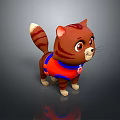 Cute Brown Striped Cartoon Cat 3D Model Wearing Red Vest With Badge