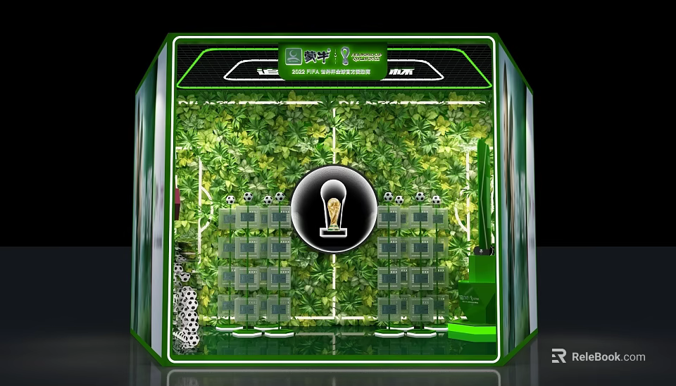 Green Ox Display Cabinet With Plant Wall Light Bulb Icon And Vertical Growing Shelves 3d model 