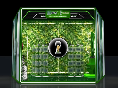 Green Ox Display Cabinet With Plant Wall Light Bulb Icon And Vertical Growing Shelves 3d model
