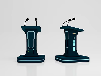 Two Modern Podiums With Microphones And Blue Accent Design Features 3d model