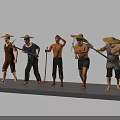 Game Movie Characters Depicting Farmers With Straw Hats And Labor Tools
