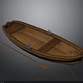 Traditional Handcrafted Wooden Boat With Open Deck And Paddle For Recreational Water Activities