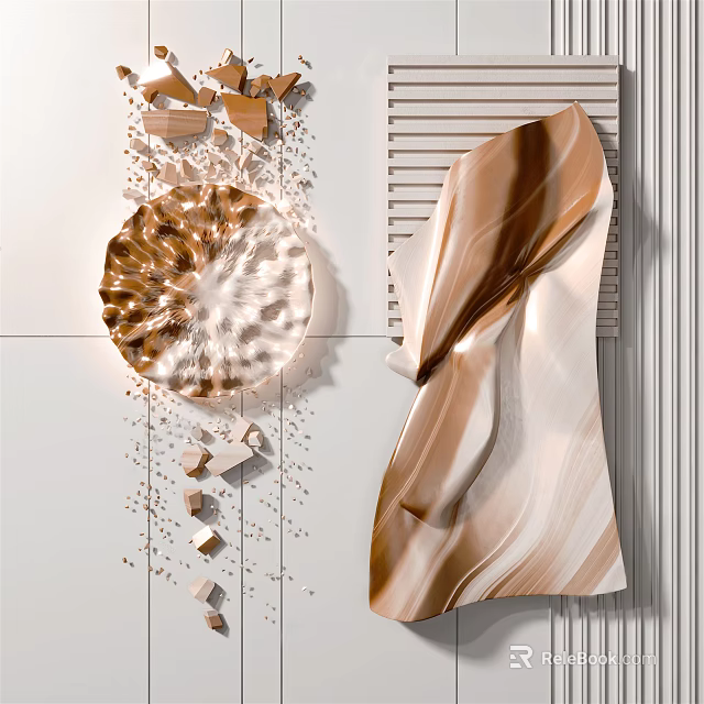 Contemporary Wall Decor With Elegant Marble Wavy Design And Geometric Sculptural Accents 3d model 