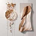 Contemporary Wall Decor With Elegant Marble Wavy Design And Geometric Sculptural Accents