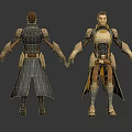 3D Fantasy Characters Front And Back Views With Armor Cloak And Costume Details