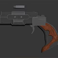 Modern Tactical Handgun With Black Body Red Wooden Grip And Blue Laser Sight