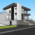Modern Detached Villa Exterior Design With Large Glass Windows Driveway And Trees Surrounding