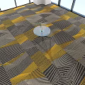 Modern Square Carpet With Gray Yellow Black Geometric Striped Pattern On Room Floor