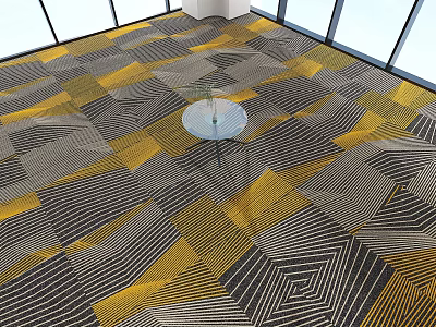 Modern Square Carpet With Gray Yellow Black Geometric Striped Pattern On Room Floor 3d model
