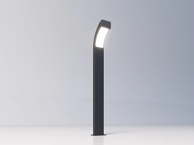 Modern Black Outdoor Light with Cylindrical Pole and Curved Top Bright Illumination 3d model