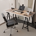 Modern Solid Wood Desk Chair Apple Laptop Reading Light Headset Keyboard Rotating Office Chair Venetian Blinds 3d model