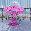 Giant Pink Flower Art Installation At Modern Building Photo Check In Spot With Transparent Dome