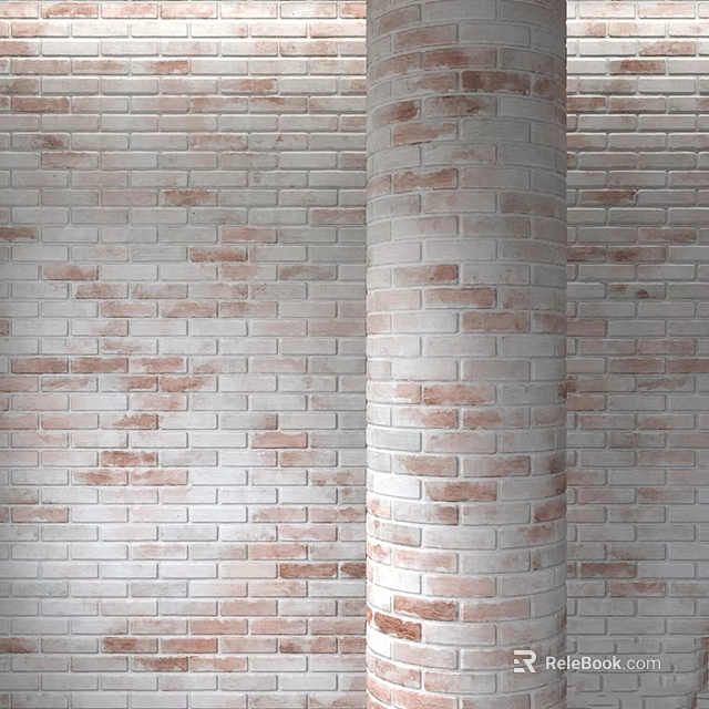 Decorative White Red Brick Wall And Cylindrical Column Architectural Components 3d model 