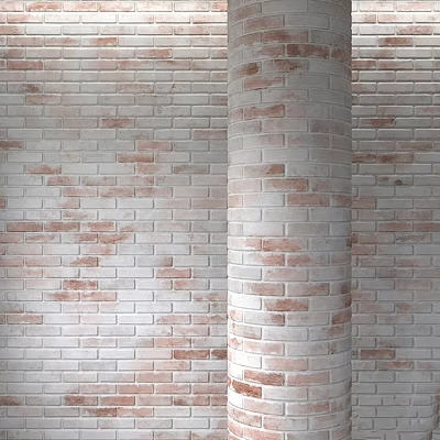 Decorative White Red Brick Wall And Cylindrical Column Architectural Components 3d model