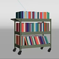 Functional Side Table with Rolling Wheels and Multilevel Shelves Filled with Colorful Books 3d model