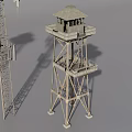 3D Rendering Of Various Water Towers And Communication Towers On Gray Background