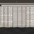 Chinese Style Wooden Folding Partition With Geometric Patterns For Interior Design 3d model
